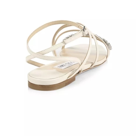 NWT JIMMY CHOO Maesie Embellished Leather Sandals Cream Ecru White Crystal - 5 - Picture 5 of 14